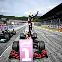 SPIELBERG, AUSTRIA - JULY 04: Race winner Max Verstappen of Netherlands and Red Bull Racing celebrates in parc ferme during the F1 Grand Prix of Austria at Red Bull Ring on July 04, 2021 in Spielberg, Austria. (Photo by Christian Bruna - Pool/Getty Images)