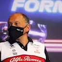 BAKU, AZERBAIJAN - JUNE 04: Alfa Romeo Racing Team Principal Frederic Vasseur talks in the Team Principals Press Conference during practice ahead of the F1 Grand Prix of Azerbaijan at Baku City Circuit on June 04, 2021 in Baku, Azerbaijan. (Photo by Maxim Shemetov - Pool/Getty Images)