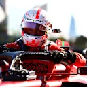 BAKU, AZERBAIJAN - JUNE 05: Pole position qualifier Charles Leclerc of Monaco and Ferrari climbs from his car in parc ferme during qualifying ahead of the F1 Grand Prix of Azerbaijan at Baku City Circuit on June 05, 2021 in Baku, Azerbaijan. (Photo by Dan Istitene - Formula 1/Formula 1 via Getty Images)