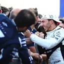 BAKU, AZERBAIJAN - JUNE 06: Third placed Pierre Gasly of France and Scuderia AlphaTauri celebrates in parc ferme during the F1 Grand Prix of Azerbaijan at Baku City Circuit on June 06, 2021 in Baku, Azerbaijan. (Photo by Dan Istitene - Formula 1/Formula 1 via Getty Images)