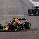 BAHRAIN, BAHRAIN - MARCH 28: Max Verstappen of the Netherlands driving the (33) Red Bull Racing RB16B Honda leads Lewis Hamilton of Great Britain driving the (44) Mercedes AMG Petronas F1 Team Mercedes W12 during the F1 Grand Prix of Bahrain at Bahrain International Circuit on March 28, 2021 in Bahrain, Bahrain. (Photo by Bryn Lennon/Getty Images)