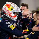 BAHRAIN, BAHRAIN - MARCH 28: Second placed Max Verstappen of Netherlands and Red Bull Racing celebrates in parc ferme during the F1 Grand Prix of Bahrain at Bahrain International Circuit on March 28, 2021 in Bahrain, Bahrain. (Photo by Mark Thompson/Getty Images)