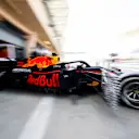 Max Verstappen leaves the garage ready for another run in the new RB16B
