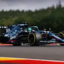 SPA, BELGIUM - AUGUST 27: Lance Stroll of Canada driving the (18) Aston Martin AMR21 Mercedes during practice ahead of the F1 Grand Prix of Belgium at Circuit de Spa-Francorchamps on August 27, 2021 in Spa, Belgium. (Photo by Dan Istitene - Formula 1/Formula 1 via Getty Images)