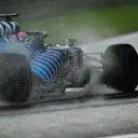 SPA, BELGIUM - AUGUST 28: Rain sprays around George Russell of Great Britain driving the (63) Williams Racing FW43B Mercedes during qualifying ahead of the F1 Grand Prix of Belgium at Circuit de Spa-Francorchamps on August 28, 2021 in Spa, Belgium. (Photo by Dan Mullan/Getty Images)