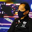 SAO PAULO, BRAZIL - NOVEMBER 12: Toyoharu Tanabe of Honda talks in the Team Principals Press Conference after practice ahead of the F1 Grand Prix of Brazil at Autodromo Jose Carlos Pace on November 12, 2021 in Sao Paulo, Brazil. (Photo by Clive Mason/Getty Images)
