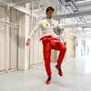 SAO PAULO, BRAZIL - NOVEMBER 12: Charles Leclerc of Monaco and Ferrari warms up by playing football during practice ahead of the F1 Grand Prix of Brazil at Autodromo Jose Carlos Pace on November 12, 2021 in Sao Paulo, Brazil. (Photo by Clive Mason - Formula 1/Formula 1 via Getty Images)