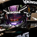 SAO PAULO, BRAZIL - NOVEMBER 12: Lewis Hamilton of Great Britain and Mercedes GP prepares to drive in the garage during practice ahead of the F1 Grand Prix of Brazil at Autodromo Jose Carlos Pace on November 12, 2021 in Sao Paulo, Brazil. (Photo by Clive Mason - Formula 1/Formula 1 via Getty Images)