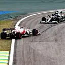 SAO PAULO, BRAZIL - NOVEMBER 13: Kimi Raikkonen of Finland driving the (7) Alfa Romeo Racing C41 Ferrari spins during the sprint ahead of the F1 Grand Prix of Brazil at Autodromo Jose Carlos Pace on November 13, 2021 in Sao Paulo, Brazil. (Photo by Mark Thompson/Getty Images)