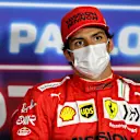 SAO PAULO, BRAZIL - NOVEMBER 13: Third placed Carlos Sainz of Spain and Ferrari talks in the press conference after the sprint ahead of the F1 Grand Prix of Brazil at Autodromo Jose Carlos Pace on November 13, 2021 in Sao Paulo, Brazil. (Photo by XPB - Pool/Getty Images)
