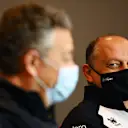 IMOLA, ITALY - APRIL 16: Alfa Romeo Racing Team Principal Frederic Vasseur talks in the Team Principals Press Conference during practice ahead of the F1 Grand Prix of Emilia Romagna at Autodromo Enzo e Dino Ferrari on April 16, 2021 in Imola, Italy. (Photo by Clive Mason/Getty Images)