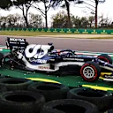IMOLA, ITALY - APRIL 17: Yuki Tsunoda of Japan driving the (22) Scuderia AlphaTauri AT02 Honda stops on track after a crash during qualifying ahead of the F1 Grand Prix of Emilia Romagna at Autodromo Enzo e Dino Ferrari on April 17, 2021 in Imola, Italy. (Photo by Lars Baron/Getty Images)