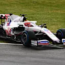 IMOLA, ITALY - APRIL 18: Nikita Mazepin of Russia driving the (9) Haas F1 Team VF-21 Ferrari runs wide during the F1 Grand Prix of Emilia Romagna at Autodromo Enzo e Dino Ferrari on April 18, 2021 in Imola, Italy. (Photo by Clive Mason - Formula 1/Formula 1 via Getty Images)