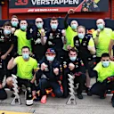 IMOLA, ITALY - APRIL 18: Race winner Max Verstappen of Netherlands and Red Bull Racing celebrates with his team after the F1 Grand Prix of Emilia Romagna at Autodromo Enzo e Dino Ferrari on April 18, 2021 in Imola, Italy. (Photo by Mark Thompson/Getty Images)