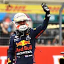 LE CASTELLET, FRANCE - JUNE 19: Pole position qualifier Max Verstappen of Netherlands and Red Bull Racing celebrates in parc ferme during qualifying ahead of the F1 Grand Prix of France at Circuit Paul Ricard on June 19, 2021 in Le Castellet, France. (Photo by Bryn Lennon - Formula 1/Formula 1 via Getty Images)