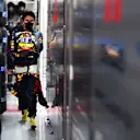 LE CASTELLET, FRANCE - JUNE 19: Sergio Perez of Mexico and Red Bull Racing walks in the garage during qualifying ahead of the F1 Grand Prix of France at Circuit Paul Ricard on June 19, 2021 in Le Castellet, France. (Photo by Mark Thompson/Getty Images)