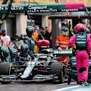 LE CASTELLET, FRANCE - JUNE 20: Sebastian Vettel of Germany driving the (5) Aston Martin AMR21 Mercedes makes a pitstop during the F1 Grand Prix of France at Circuit Paul Ricard on June 20, 2021 in Le Castellet, France. (Photo by Peter Fox/Getty Images)