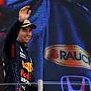 LE CASTELLET, FRANCE - JUNE 20: Third placed Sergio Perez of Mexico and Red Bull Racing celebrates on the podium during the F1 Grand Prix of France at Circuit Paul Ricard on June 20, 2021 in Le Castellet, France. (Photo by Bryn Lennon - Formula 1/Formula 1 via Getty Images)