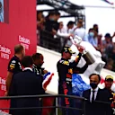 LE CASTELLET, FRANCE - JUNE 20: Race winner Max Verstappen of Netherlands and Red Bull Racing celebrates on the podium during the F1 Grand Prix of France at Circuit Paul Ricard on June 20, 2021 in Le Castellet, France. (Photo by Mario Renzi - Formula 1/Formula 1 via Getty Images)