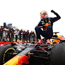 LE CASTELLET, FRANCE - JUNE 20: Race winner Max Verstappen of Netherlands and Red Bull Racing celebrates in parc ferme during the F1 Grand Prix of France at Circuit Paul Ricard on June 20, 2021 in Le Castellet, France. (Photo by Dan Istitene - Formula 1/Formula 1 via Getty Images)