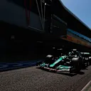 NORTHAMPTON, ENGLAND - JULY 17: Sebastian Vettel of Germany driving the (5) Aston Martin AMR21 Mercedes in the Pitlane during practice ahead of the F1 Grand Prix of Great Britain at Silverstone on July 17, 2021 in Northampton, England. (Photo by Mark Thompson/Getty Images)