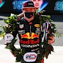 NORTHAMPTON, ENGLAND - JULY 17: Winner Max Verstappen of Netherlands and Red Bull Racing celebrates in parc ferme during the Sprint for the F1 Grand Prix of Great Britain at Silverstone on July 17, 2021 in Northampton, England. (Photo by Mark Thompson/Getty Images)