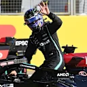 NORTHAMPTON, ENGLAND - JULY 17: Second placed Lewis Hamilton of Great Britain and Mercedes GP celebrates in parc ferme during the Sprint for the F1 Grand Prix of Great Britain at Silverstone on July 17, 2021 in Northampton, England. (Photo by Michael Regan/Getty Images)