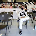 NORTHAMPTON, ENGLAND - JULY 18: Pierre Gasly of France and Scuderia AlphaTauri looks on in the garage during a red flag delay during the F1 Grand Prix of Great Britain at Silverstone on July 18, 2021 in Northampton, England. (Photo by Peter Fox/Getty Images)