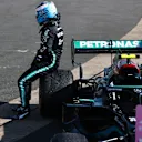 NORTHAMPTON, ENGLAND - JULY 18: Third placed Valtteri Bottas of Finland and Mercedes GP celebrates in parc ferme during the F1 Grand Prix of Great Britain at Silverstone on July 18, 2021 in Northampton, England. (Photo by Mark Thompson/Getty Images)