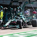 NORTHAMPTON, ENGLAND - JULY 18: Sebastian Vettel of Germany driving the (5) Aston Martin AMR21 Mercedes makes a pitstop during the F1 Grand Prix of Great Britain at Silverstone on July 18, 2021 in Northampton, England. (Photo by Mark Thompson/Getty Images)