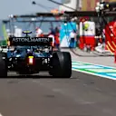 BUDAPEST, HUNGARY - JULY 30: Sebastian Vettel of Germany driving the (5) Aston Martin AMR21 Mercedes in the Pitlane during practice ahead of the F1 Grand Prix of Hungary at Hungaroring on July 30, 2021 in Budapest, Hungary. (Photo by Mark Thompson/Getty Images)