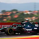 BUDAPEST, HUNGARY - JULY 31: Lance Stroll of Canada driving the (18) Aston Martin AMR21 Mercedes during final practice ahead of the F1 Grand Prix of Hungary at Hungaroring on July 31, 2021 in Budapest, Hungary. (Photo by Dan Istitene - Formula 1/Formula 1 via Getty Images)