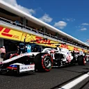 BUDAPEST, HUNGARY - JULY 31: Nikita Mazepin of Russia driving the (9) Haas F1 Team VF-21 Ferrari in the Pitlane during qualifying ahead of the F1 Grand Prix of Hungary at Hungaroring on July 31, 2021 in Budapest, Hungary. (Photo by Mark Thompson/Getty Images)