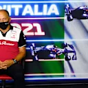 MONZA, ITALY - SEPTEMBER 10: Alfa Romeo Racing Team Principal Frederic Vasseur talks in the Team Principals Press Conference during practice ahead of the F1 Grand Prix of Italy at Autodromo di Monza on September 10, 2021 in Monza, Italy. (Photo by Mark Sutton - Pool/Getty Images)