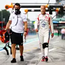 MONZA, ITALY - SEPTEMBER 10: Nikita Mazepin of Russia and Haas F1 walks in the Pitlane during qualifying ahead of the F1 Grand Prix of Italy at Autodromo di Monza on September 10, 2021 in Monza, Italy. (Photo by Bryn Lennon/Getty Images)