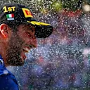 MONZA, ITALY - SEPTEMBER 12: Race winner Daniel Ricciardo of Australia and McLaren F1 celebrates on the podium during the F1 Grand Prix of Italy at Autodromo di Monza on September 12, 2021 in Monza, Italy. (Photo by Dan Istitene - Formula 1/Formula 1 via Getty Images)
