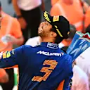MONZA, ITALY - SEPTEMBER 12: Race winner Daniel Ricciardo of Australia and McLaren F1 celebrates with his team after the F1 Grand Prix of Italy at Autodromo di Monza on September 12, 2021 in Monza, Italy. (Photo by Clive Mason - Formula 1/Formula 1 via Getty Images)