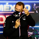 MEXICO CITY, MEXICO - NOVEMBER 05: Laurent Rossi, CEO of Alpine F1 talks in the Team Principals Press Conference during practice ahead of the F1 Grand Prix of Mexico at Autodromo Hermanos Rodriguez on November 05, 2021 in Mexico City, Mexico. (Photo by Mark Sutton - Pool/Getty Images)