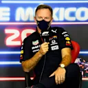 MEXICO CITY, MEXICO - NOVEMBER 05: Red Bull Racing Team Principal Christian Horner talks in the Team Principals Press Conference during practice ahead of the F1 Grand Prix of Mexico at Autodromo Hermanos Rodriguez on November 05, 2021 in Mexico City, Mexico. (Photo by Mark Sutton - Pool/Getty Images)