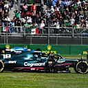 MEXICO CITY, MEXICO - NOVEMBER 07: Lance Stroll of Canada driving the (18) Aston Martin AMR21 Mercedes runs wide during the F1 Grand Prix of Mexico at Autodromo Hermanos Rodriguez on November 07, 2021 in Mexico City, Mexico. (Photo by Clive Mason/Getty Images)