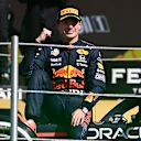 MEXICO CITY, MEXICO - NOVEMBER 07: Race winner Max Verstappen of Netherlands and Red Bull Racing celebrates on the podium during the F1 Grand Prix of Mexico at Autodromo Hermanos Rodriguez on November 07, 2021 in Mexico City, Mexico. (Photo by Clive Mason/Getty Images)
