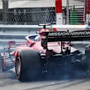 MONTE-CARLO, MONACO - MAY 22: Pole position qualifier Charles Leclerc of Monaco and Ferrari crashes during qualifying for the F1 Grand Prix of Monaco at Circuit de Monaco on May 22, 2021 in Monte-Carlo, Monaco. (Photo by Clive Rose - Formula 1/Formula 1 via Getty Images)