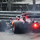 MONTE-CARLO, MONACO - MAY 22: Pole position qualifier Charles Leclerc of Monaco and Ferrari crashes during qualifying for the F1 Grand Prix of Monaco at Circuit de Monaco on May 22, 2021 in Monte-Carlo, Monaco. (Photo by Clive Rose - Formula 1/Formula 1 via Getty Images)