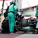 MONTE-CARLO, MONACO - MAY 23: Valtteri Bottas of Finland driving the (77) Mercedes AMG Petronas F1 Team Mercedes W12 makes a pitstop but his front right wheel is stuck on his car leading to his retirement from the race during the F1 Grand Prix of Monaco at Circuit de Monaco on May 23, 2021 in Monte-Carlo, Monaco. (Photo by Mark Thompson/Getty Images)