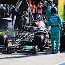 ZANDVOORT, NETHERLANDS - SEPTEMBER 05: Lewis Hamilton of Great Britain driving the (44) Mercedes AMG Petronas F1 Team Mercedes W12 makes a pitstop during the F1 Grand Prix of The Netherlands at Circuit Zandvoort on September 05, 2021 in Zandvoort, Netherlands. (Photo by Dan Mullan/Getty Images)