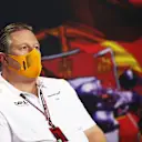PORTIMAO, PORTUGAL - APRIL 30: McLaren Chief Executive Officer Zak Brown talks in the Team Principals Press Conference during practice ahead of the F1 Grand Prix of Portugal at Autodromo Internacional Do Algarve on April 30, 2021 in Portimao, Portugal. (Photo by Lars Baron/Getty Images)