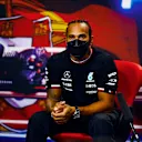 PORTIMAO, PORTUGAL - MAY 01: Second placed qualifier Lewis Hamilton of Great Britain and Mercedes GP talks during a Press Conference after qualifying for the F1 Grand Prix of Portugal at Autodromo Internacional Do Algarve on May 01, 2021 in Portimao, Portugal. (Photo by Xavier Bonilla - Pool/Getty Images)