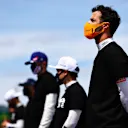 PORTIMAO, PORTUGAL - MAY 02: Daniel Ricciardo of Australia and McLaren F1 stands for the national anthem prior to the F1 Grand Prix of Portugal at Autodromo Internacional Do Algarve on May 02, 2021 in Portimao, Portugal. (Photo by Dan Istitene - Formula 1/Formula 1 via Getty Images)