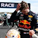 PORTIMAO, PORTUGAL - MAY 02: Second placed Max Verstappen of Netherlands and Red Bull Racing reacts in parc ferme after the F1 Grand Prix of Portugal at Autodromo Internacional Do Algarve on May 02, 2021 in Portimao, Portugal. (Photo by Gabriel Bouys - Pool/Getty Images)
