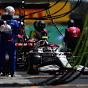 PORTIMAO, PORTUGAL - MAY 02: Antonio Giovinazzi of Italy driving the (99) Alfa Romeo Racing C41 Ferrari comes in for a tyre change during the F1 Grand Prix of Portugal at Autodromo Internacional Do Algarve on May 02, 2021 in Portimao, Portugal. (Photo by Mario Renzi - Formula 1/Formula 1 via Getty Images)